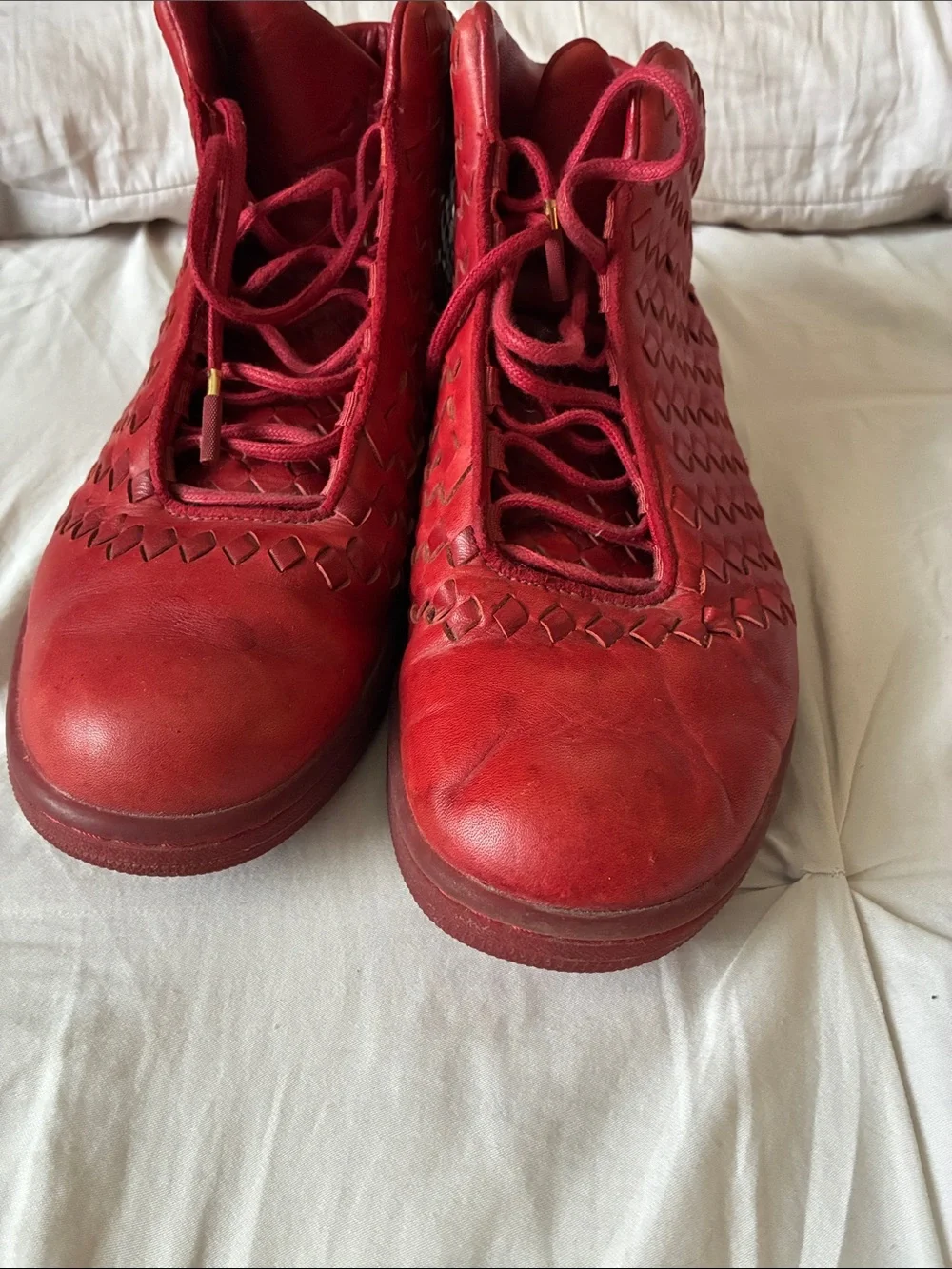 Red Woven High-Top Leather Sneakers - men’s
